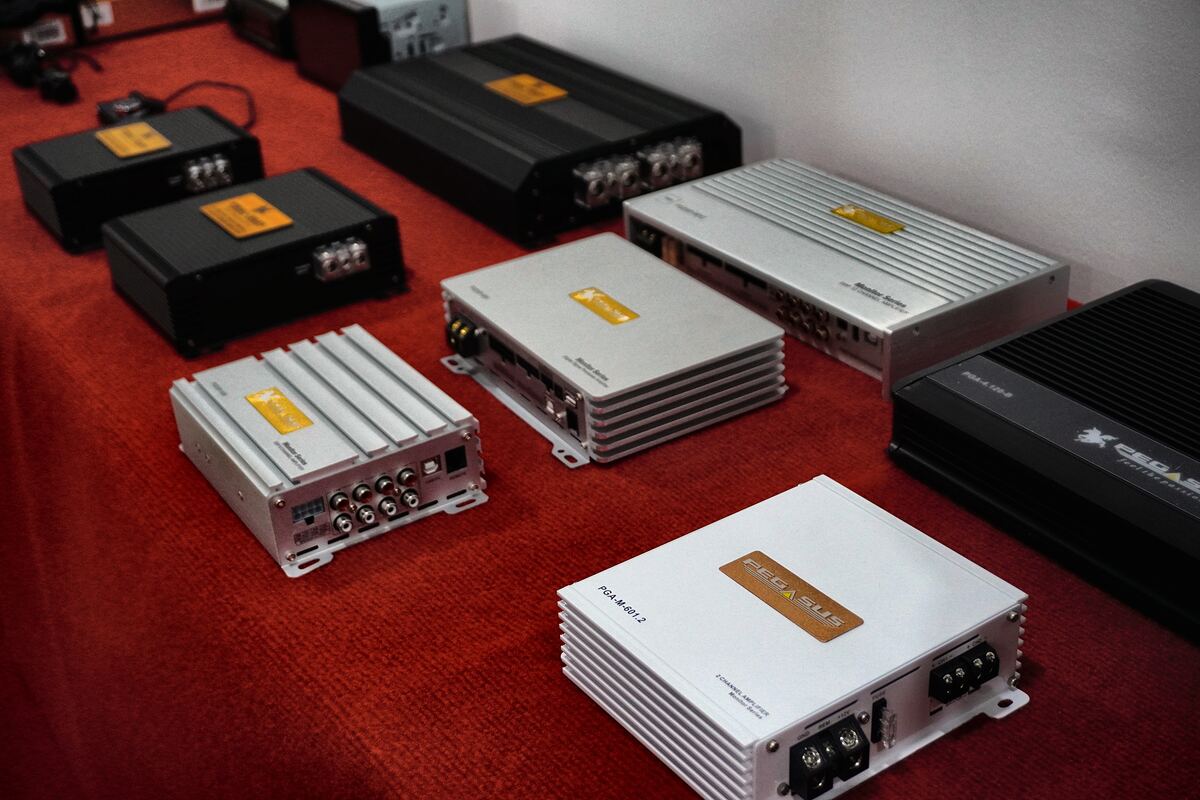 Pegasus Monitor Series amplifiers and DSP units on display.